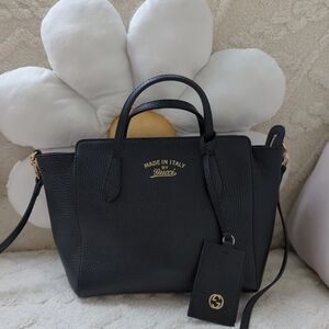 Gucci Black Leather Satchel with Gold Accents